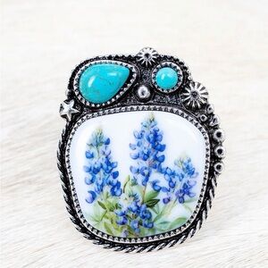 Artisan Blue and Silver Floral Women's Ring